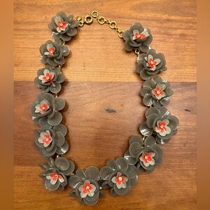 J CREW Red & Gray Floral Statement Necklace EUC